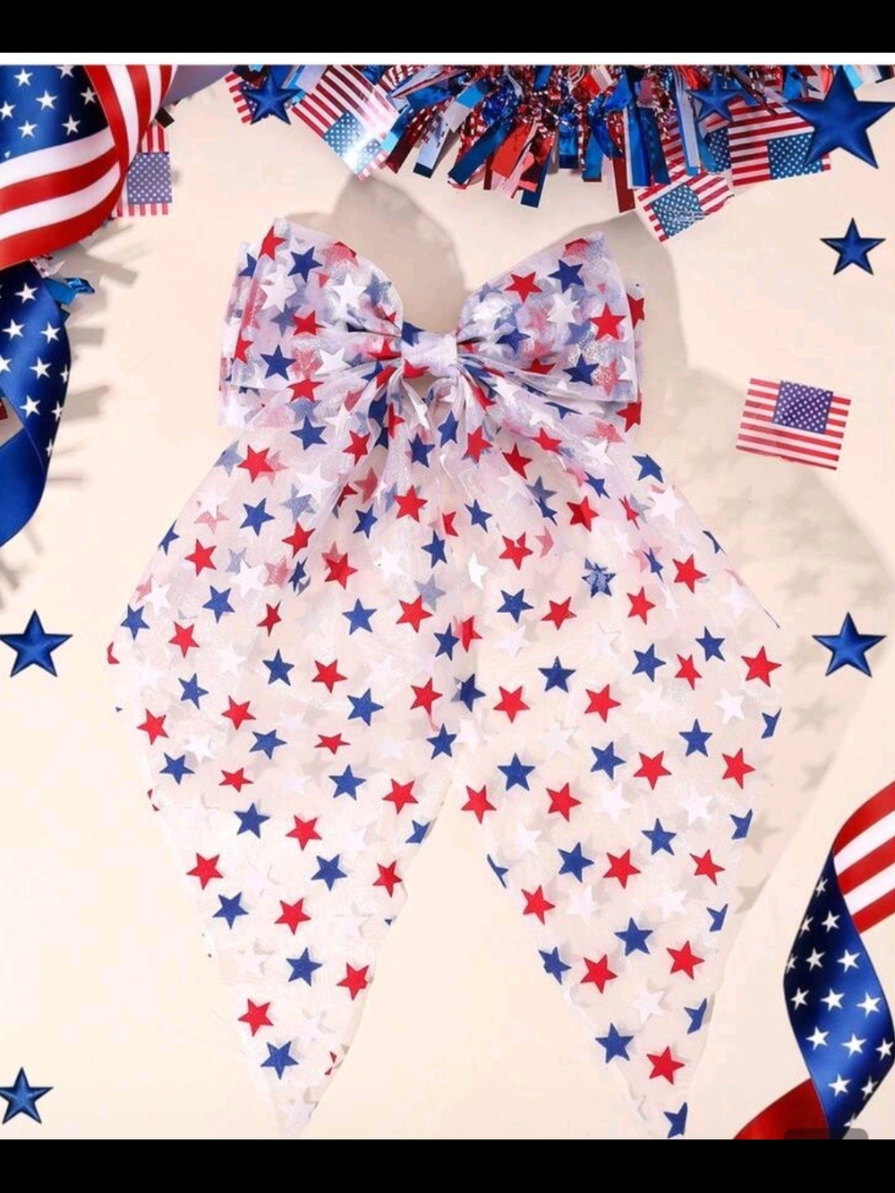 SHEIN Red, White & Blue Star Hair Bow for Kids